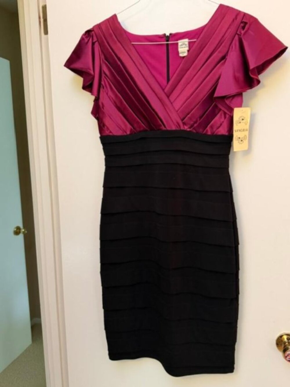 New with Tags: Sangria Mfg - Special Occasion Wine & Black Layered Dress-Size 6